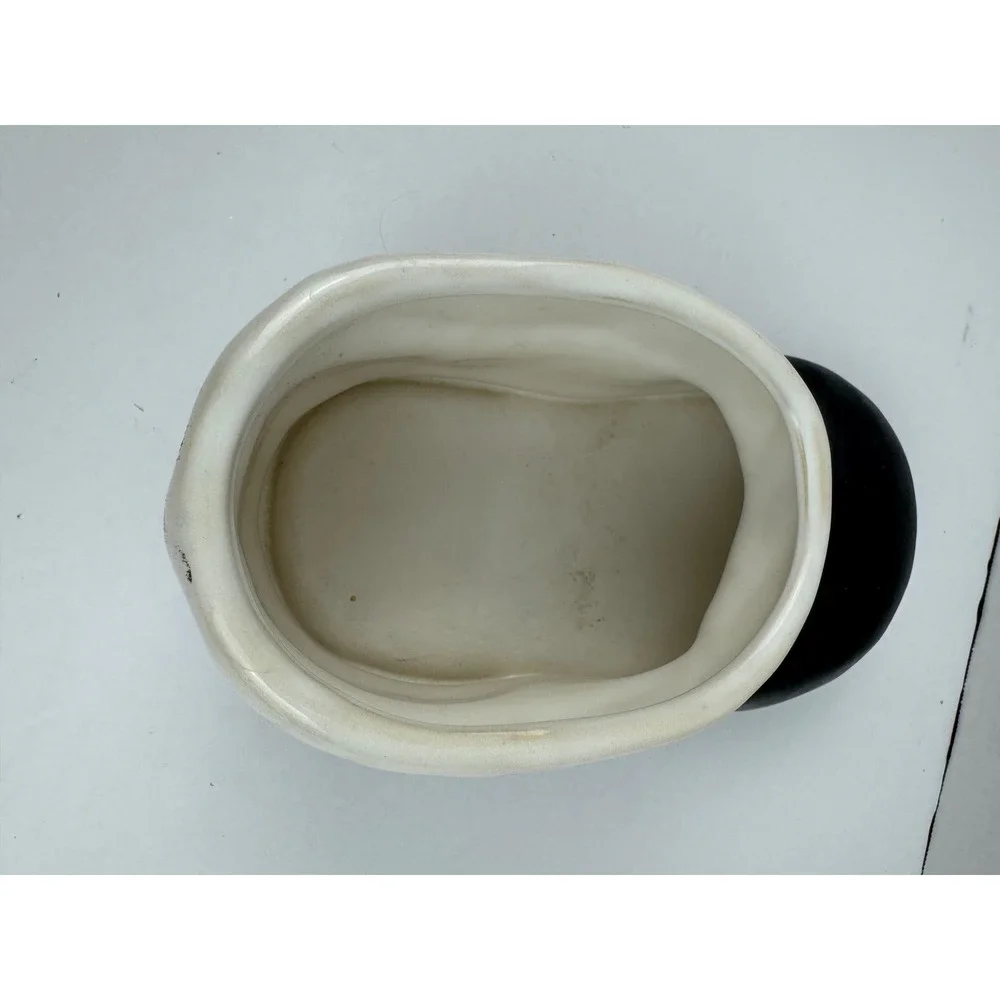 Pottery Barn Santa Boot Ceramic Planter Candy Dish Black White Holiday Decor